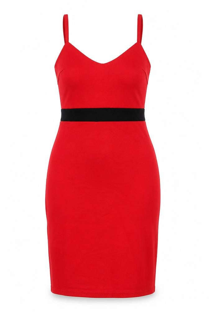 AX Womens Red Polyester Tank Dress Size 14 V-Neck Zip