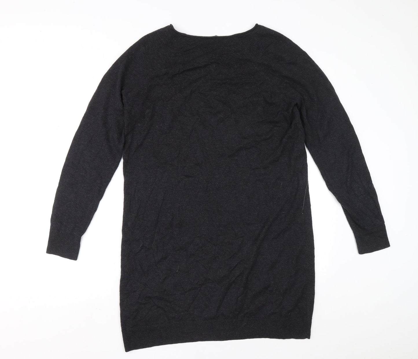 Preworn Womens Grey Wool Jumper Dress Size 12 Boat Neck Pullover