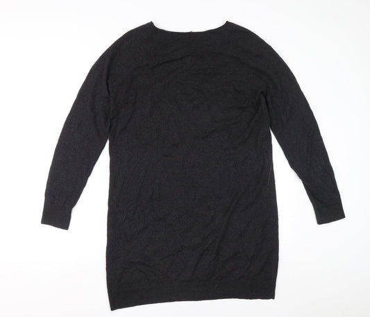 Preworn Womens Grey Wool Jumper Dress Size 12 Boat Neck Pullover