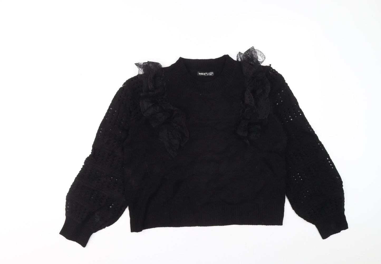 SHIEN Womens Black Crew Neck Acrylic Pullover Jumper Size L