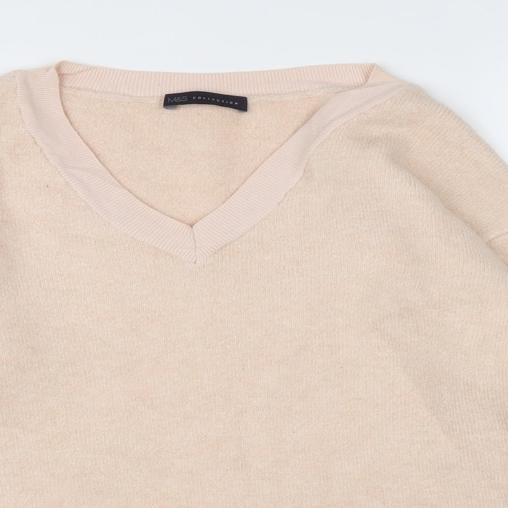 Marks and Spencer Womens Pink V-Neck Acrylic Pullover Jumper Size 8