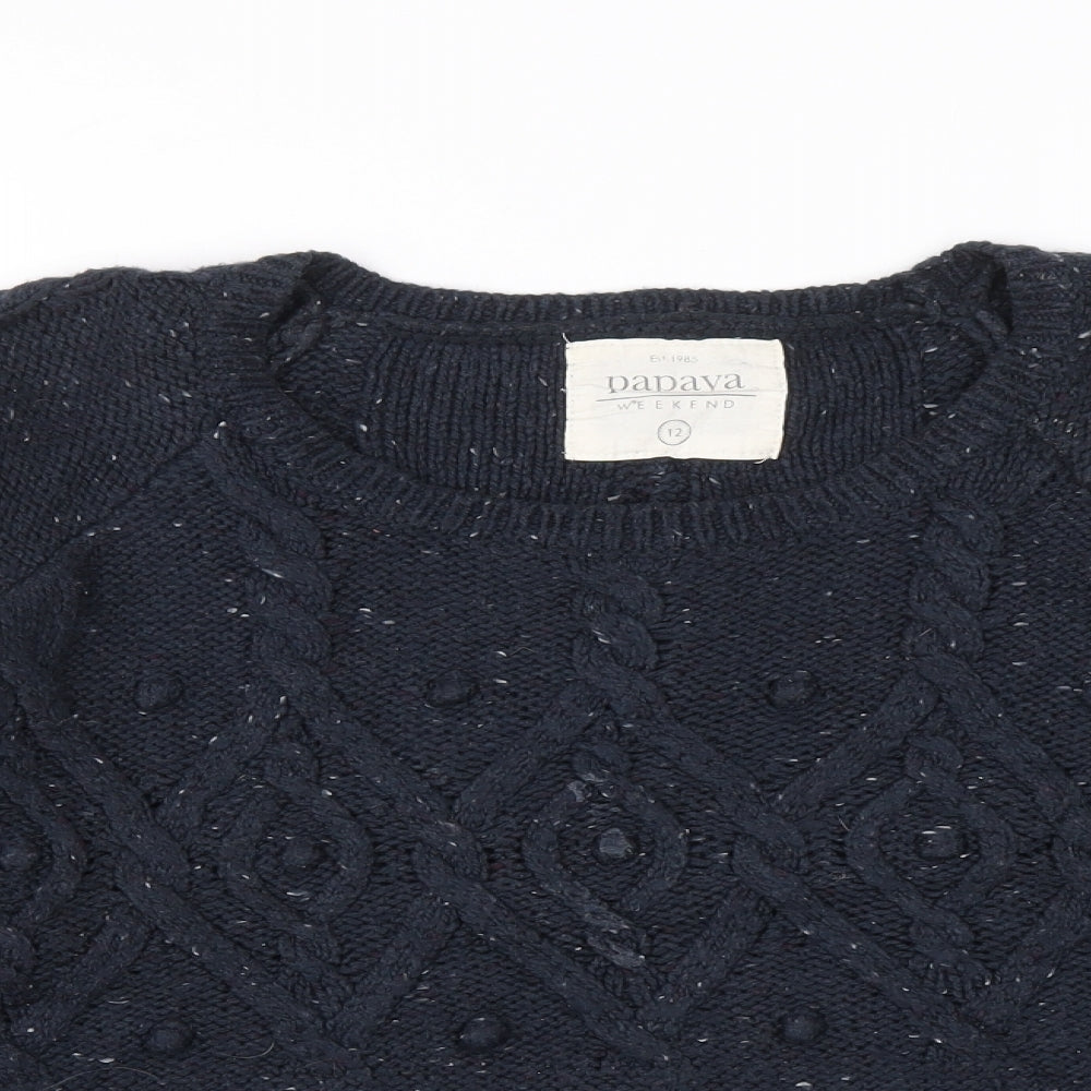 Papaya Womens Blue Boat Neck Acrylic Pullover Jumper Size 12 - Cable knit detail