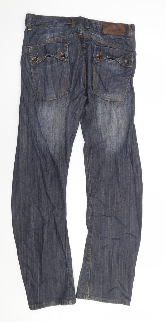 Preworn Mens Blue Cotton Straight Jeans Size 32 in L33 in Regular Button