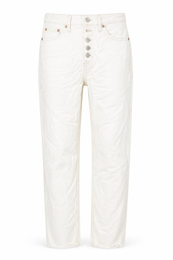 Topshop Womens White Cotton Straight Jeans Size 26 in L27 in Regular Button - Distressed Hems