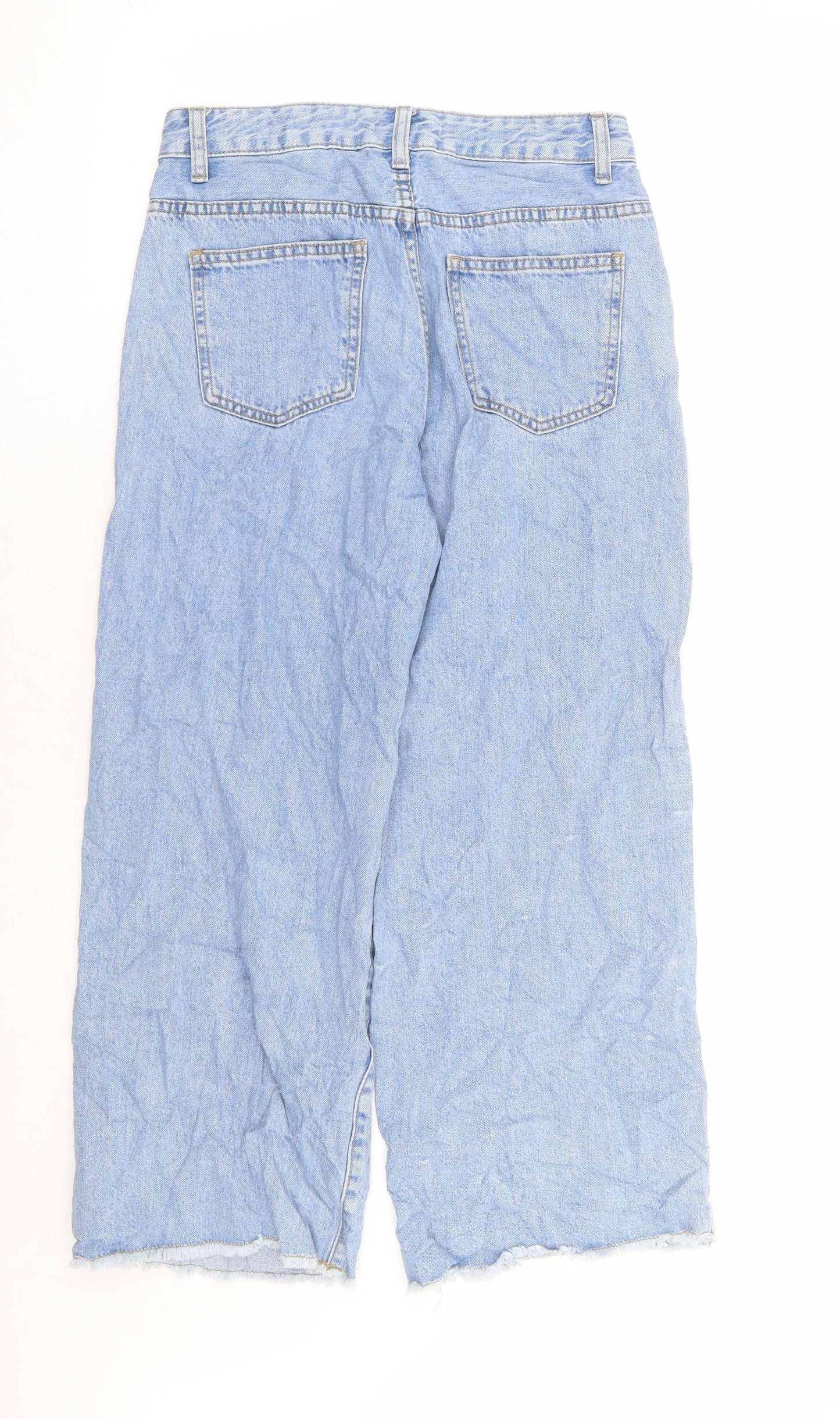 Preworn Womens Blue Cotton Cropped Jeans Size M L24 in Regular Zip - Distressed Hems