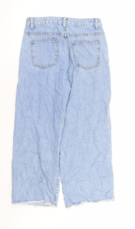 Preworn Womens Blue Cotton Cropped Jeans Size M L24 in Regular Zip - Distressed Hems