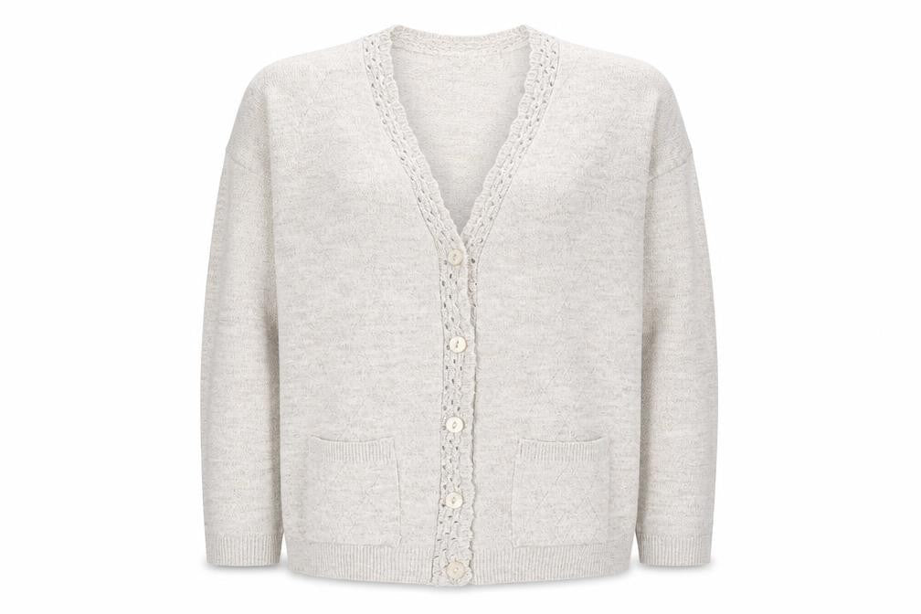 Classics Womens Beige V-Neck Acrylic Cardigan Jumper Size L
