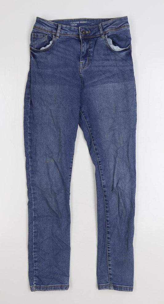 Denim & Co. Girls Blue Cotton Skinny Jeans Size 11-12 Years Regular Zip