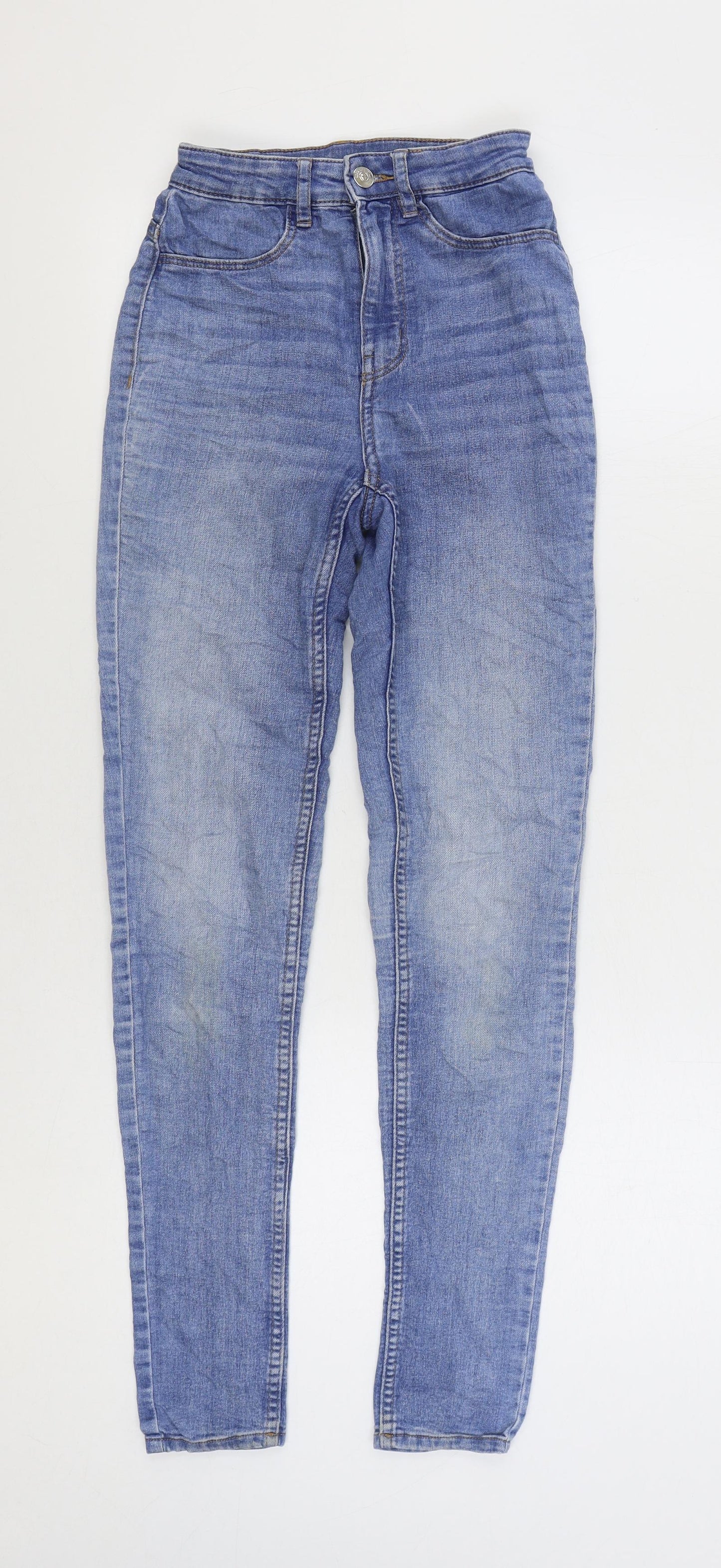 H&M Womens Blue Cotton Skinny Jeans Size 4 L28 in Regular Zip
