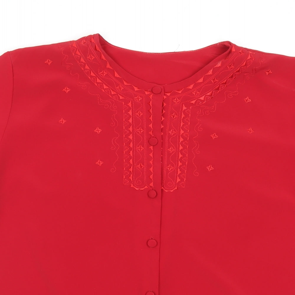 Bold Green London Womens Red Fair Isle Polyester Basic Button-Up Size 18 Crew Neck