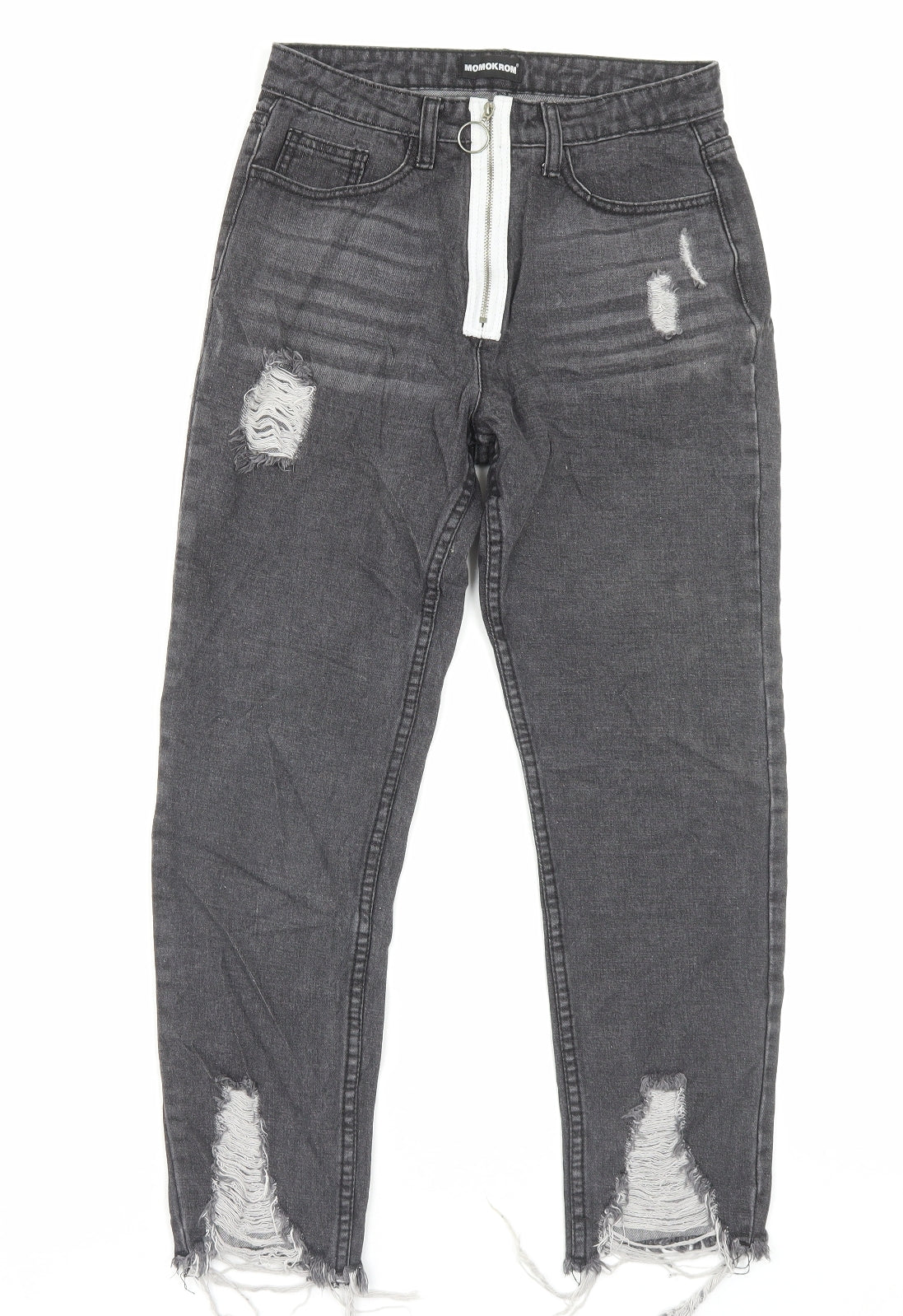 MOMOKROM Womens Grey Cotton Straight Jeans Size 6 L26 in Regular Zip