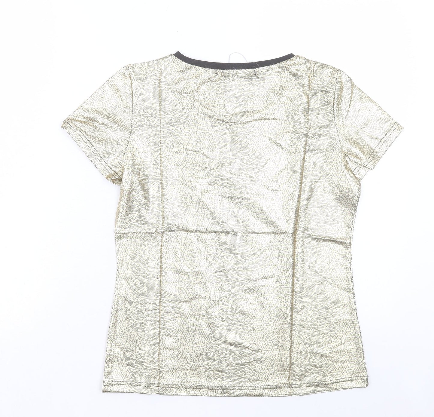 Up Tou Collection Womens Gold Polyester Basic T-Shirt Size S Crew Neck