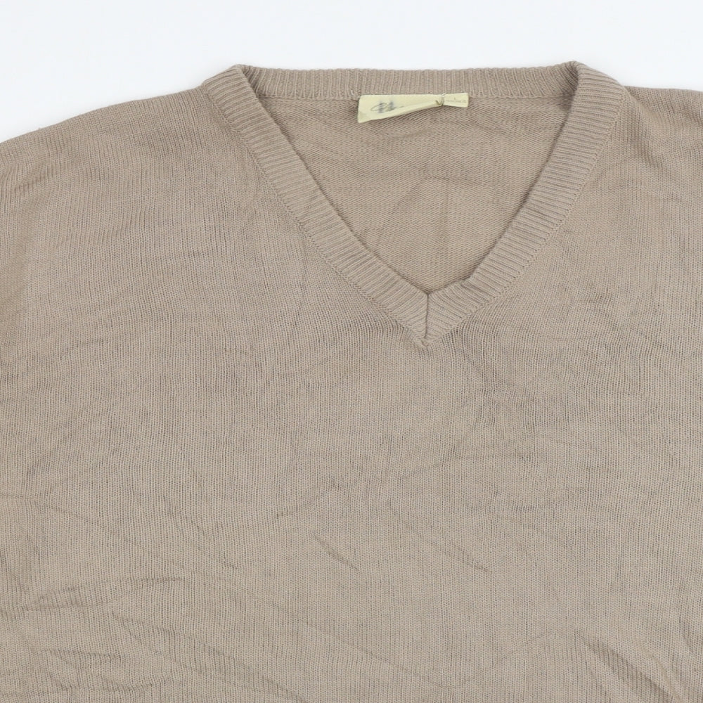 Chums Mens Brown V-Neck Acrylic Pullover Jumper Size L
