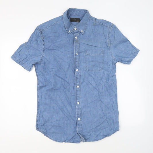 Marks and Spencer Mens Blue Cotton Button-Up Size S Collared Button