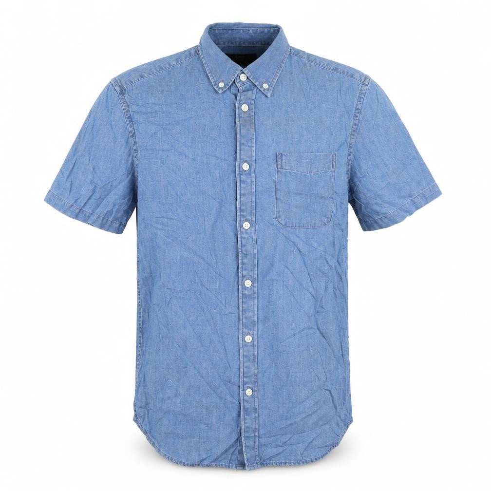 Marks and Spencer Mens Blue Cotton Button-Up Size S Collared Button
