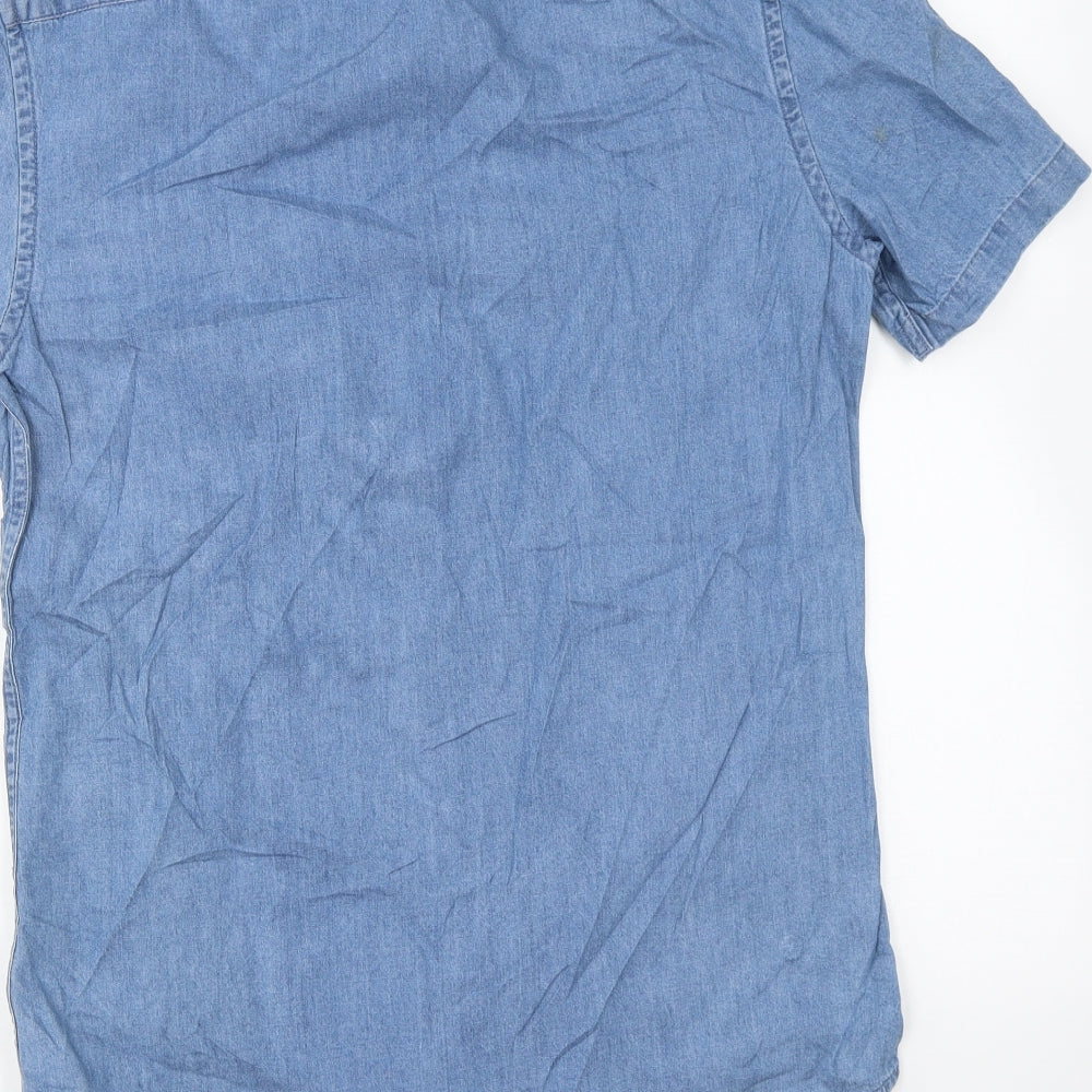 Marks and Spencer Mens Blue Cotton Button-Up Size S Collared Button