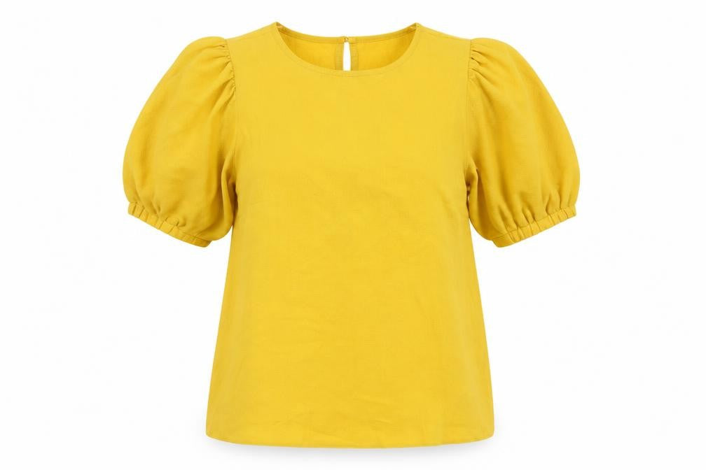 Selected Womens Yellow Polyester Basic Blouse Size 6 Round Neck