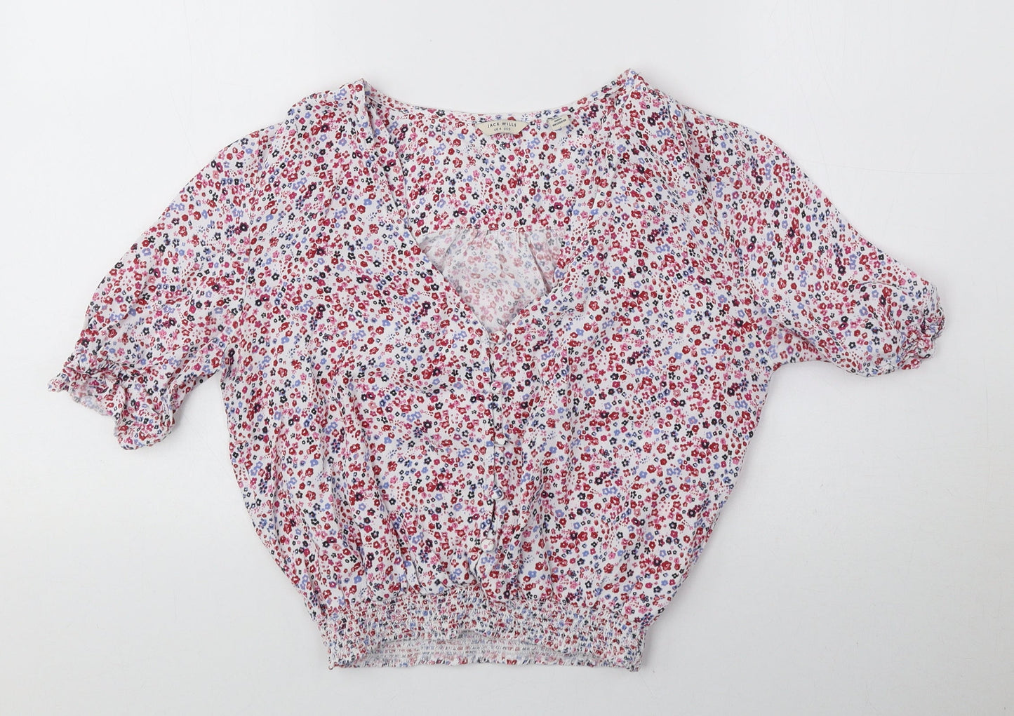 Jack Wills Womens Multicoloured Floral Viscose Basic Blouse Size 4 V-Neck