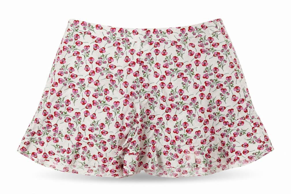 Topshop Womens White Floral 100% Cotton Hot Pants Shorts Size 6 Regular Zip