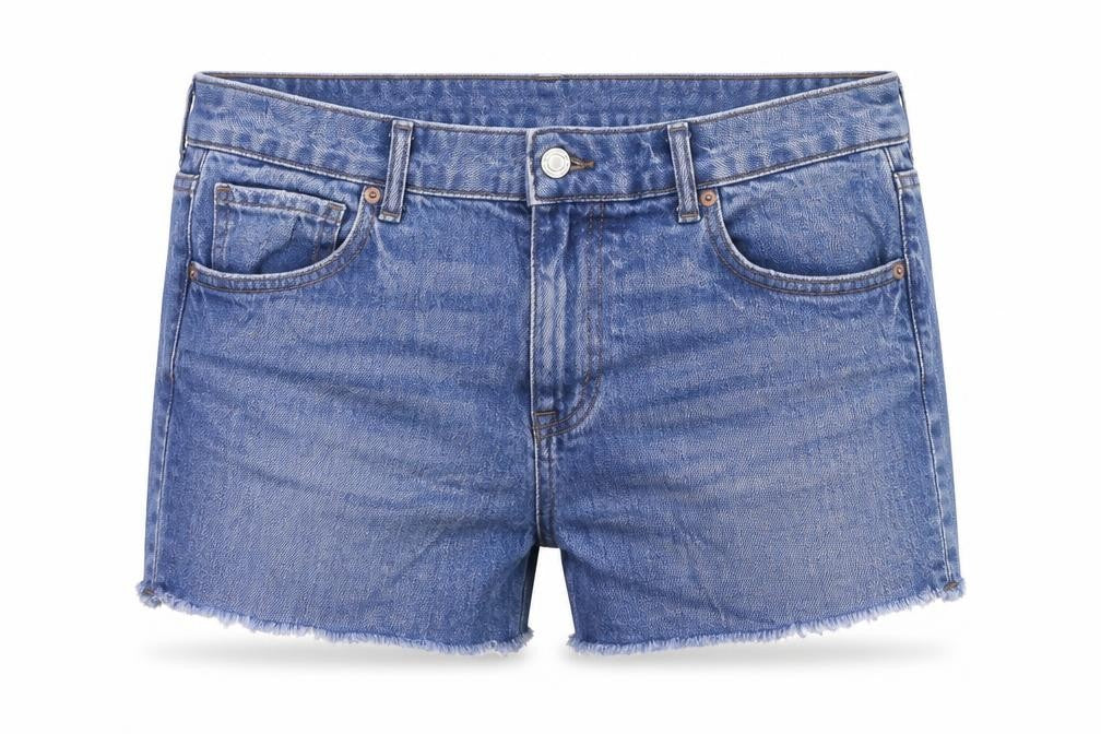 Marks and Spencer Womens Blue Cotton Hot Pants Shorts Size 4 L3 in Regular Zip - Distressed Hem