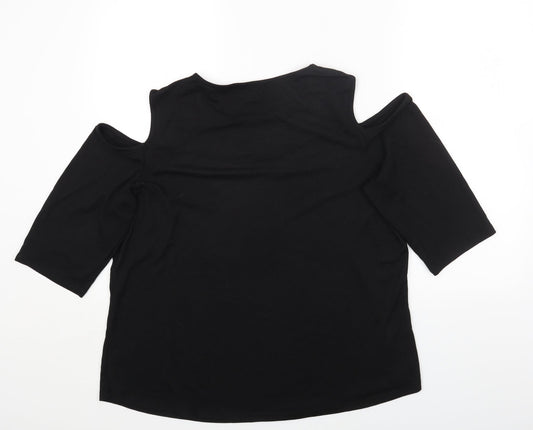 89th & Madison Womens Black Polyester Basic T-Shirt Size XL Round Neck - Cold Shoulder Lace detail