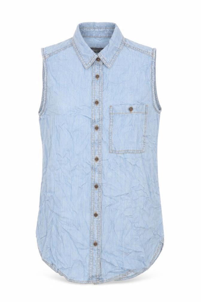 Marks and Spencer Womens Blue Lyocell Basic Button-Up Size 6 Collared
