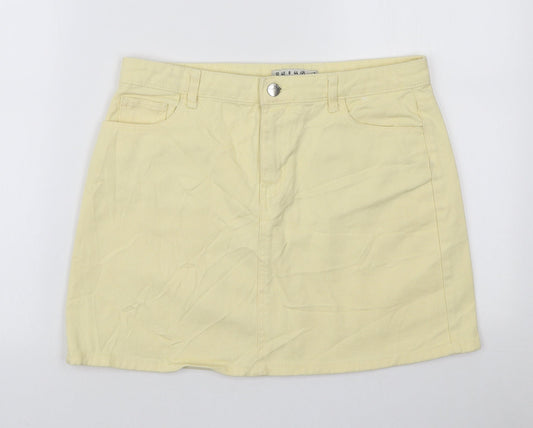 Denim & Co. Womens Yellow Cotton A-Line Skirt Size 12 Zip