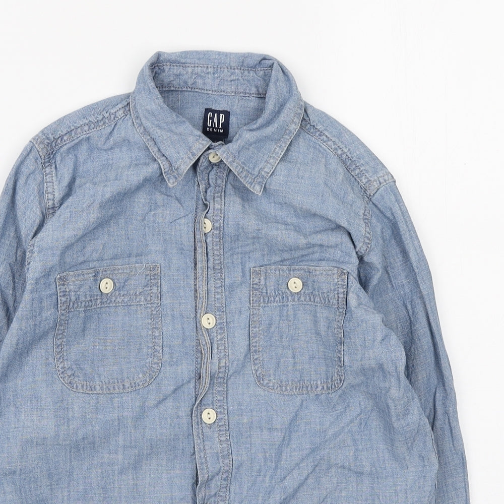 Gap Girls Blue Cotton Basic Button-Up Size 10-11 Years Collared Button