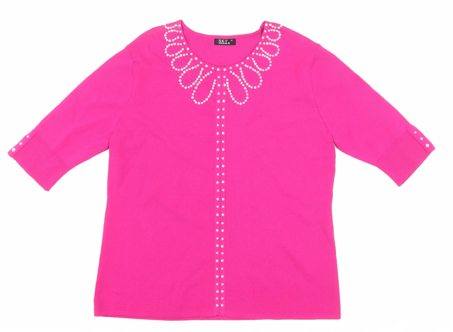 Sky Womens Pink Viscose Basic T-Shirt Size 4 Round Neck