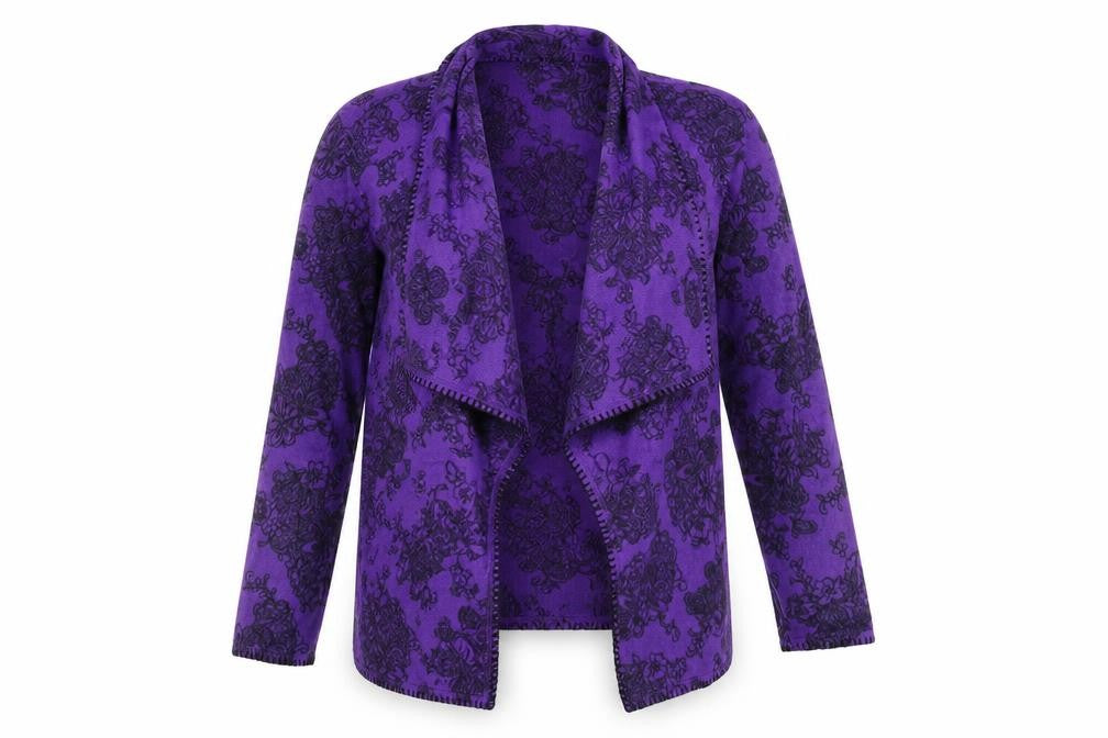Carole Hochman Womens Purple V-Neck Floral Polyester Cardigan Jumper Size S