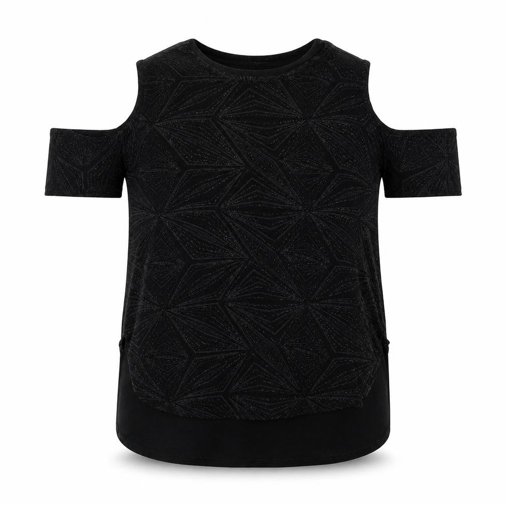 Quiz Womens Black Polyester Basic Blouse Size 14 Round Neck