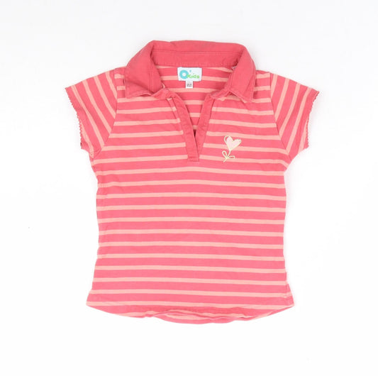 OKids Girls Pink Striped Cotton Basic Polo Size 8 Years Collared Pullover - Love Heart