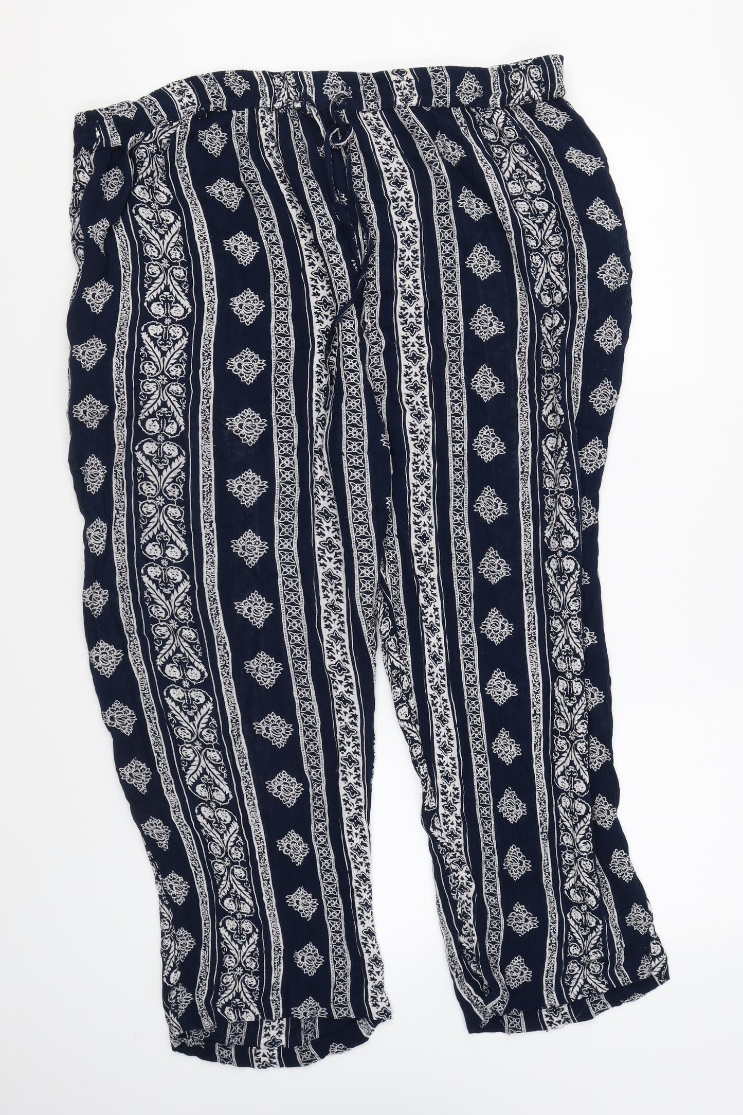 Alexara Womens Blue Geometric Polyester Trousers Size M L25 in Regular Drawstring
