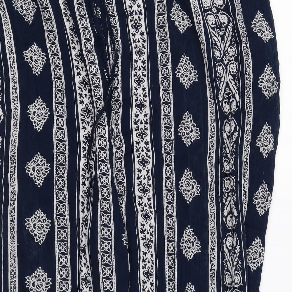 Alexara Womens Blue Geometric Polyester Trousers Size M L25 in Regular Drawstring
