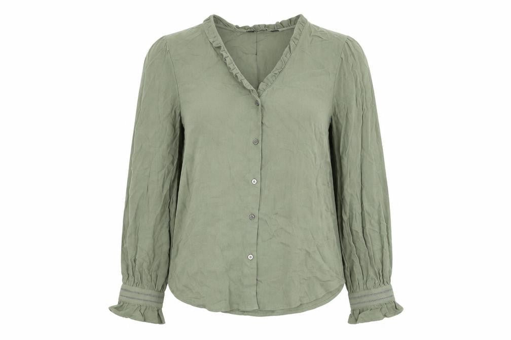 Marks and Spencer Womens Green Viscose Basic Button-Up Size 6 V-Neck