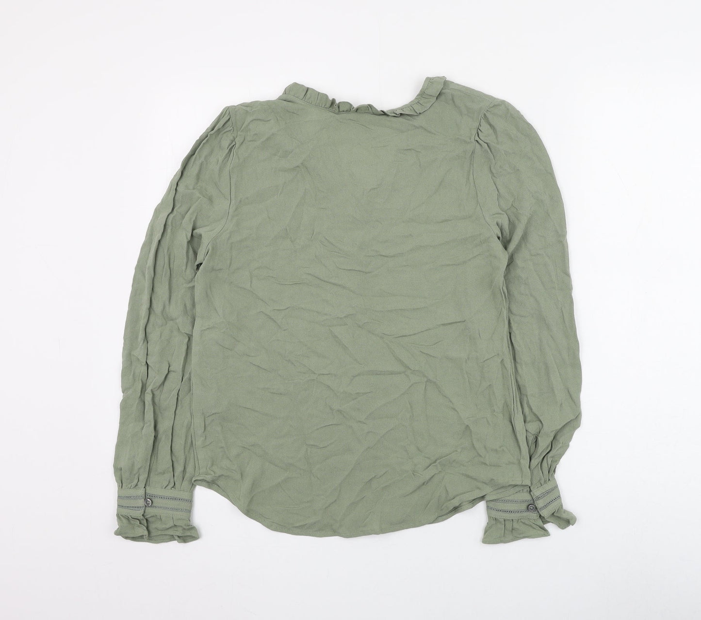 Marks and Spencer Womens Green Viscose Basic Button-Up Size 6 V-Neck