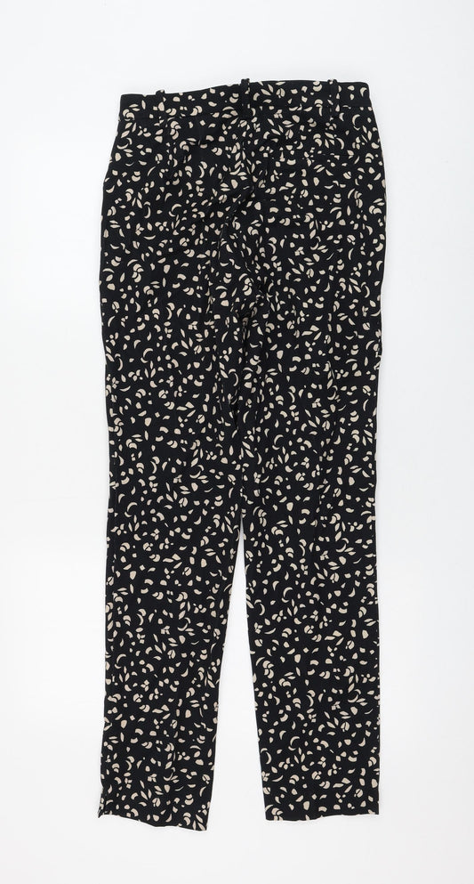 Marks and Spencer Womens Black Geometric Viscose Trousers Size 8 L30 in Regular Zip