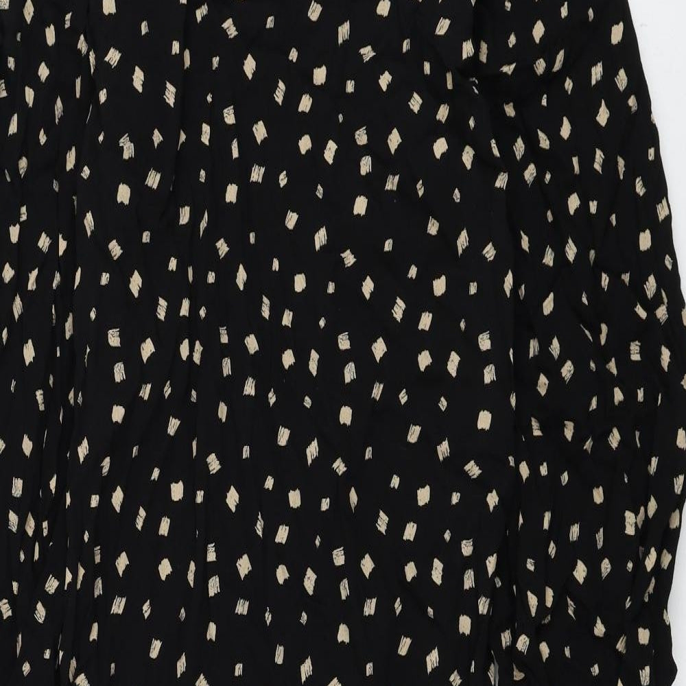 Marks and Spencer Womens Black Geometric Viscose A-Line Size 6 Round Neck Button