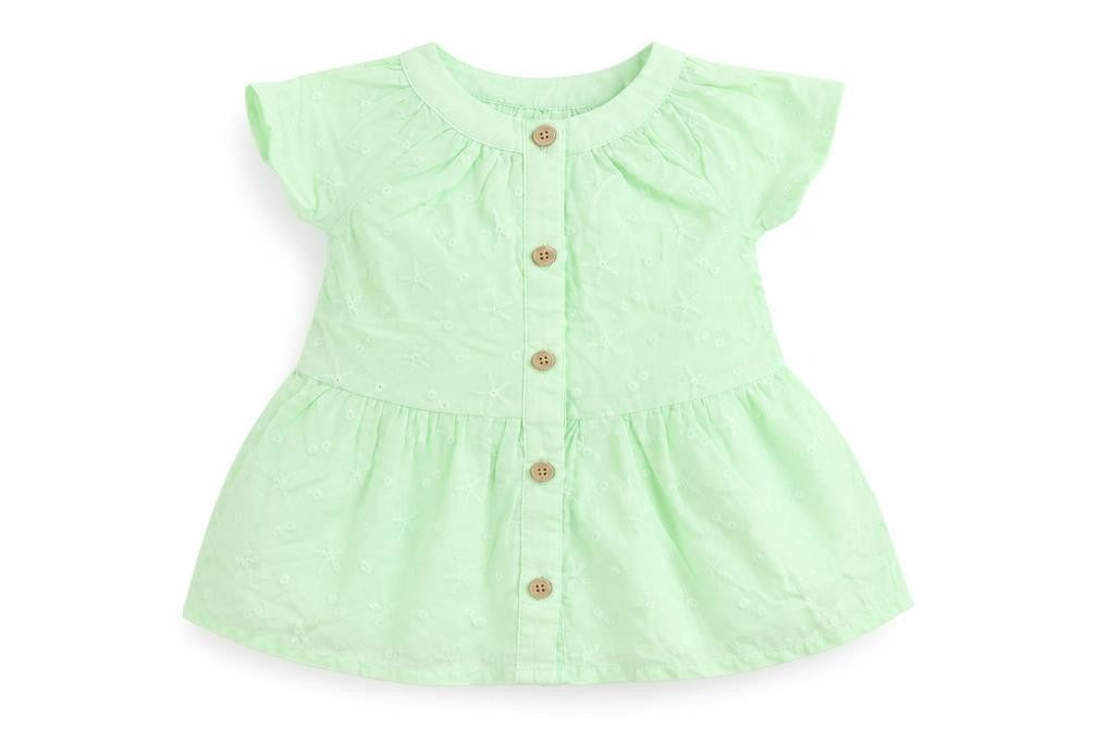 Marks and Spencer Girls Green Floral Polyester Basic Blouse Size 3-6 Months Round Neck Button