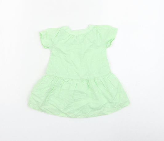 Marks and Spencer Girls Green Floral Polyester Basic Blouse Size 3-6 Months Round Neck Button