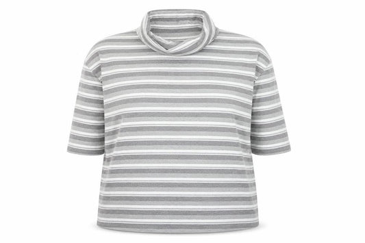 Preworn Womens Grey Striped Polyester Pullover Sweatshirt Size 16 Pullover
