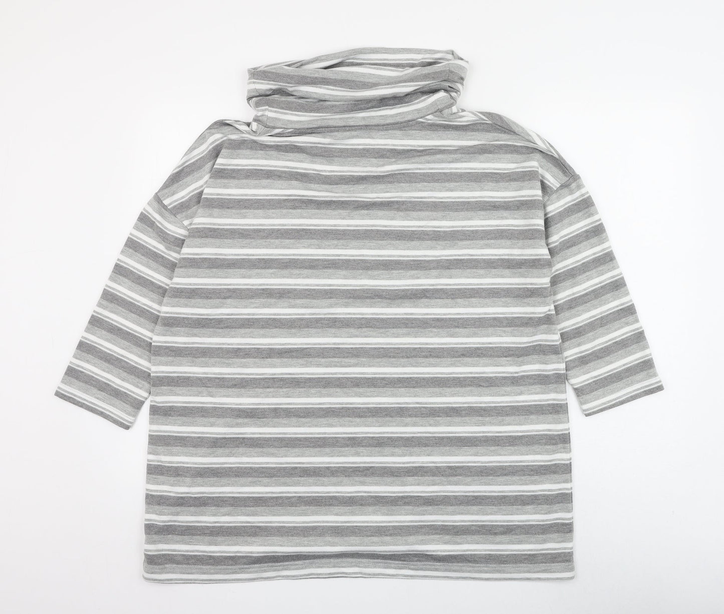 Preworn Womens Grey Striped Polyester Pullover Sweatshirt Size 16 Pullover