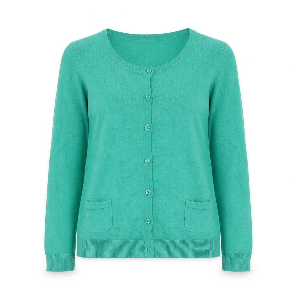 H&M Womens Green Round Neck Cotton Cardigan Jumper Size S