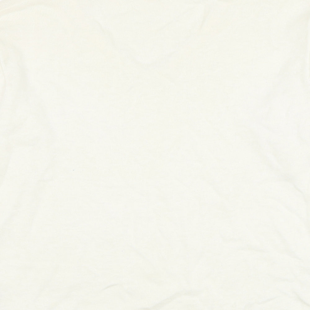 Preworn Womens White V-Neck Ramie Pullover Jumper Size M - Flower