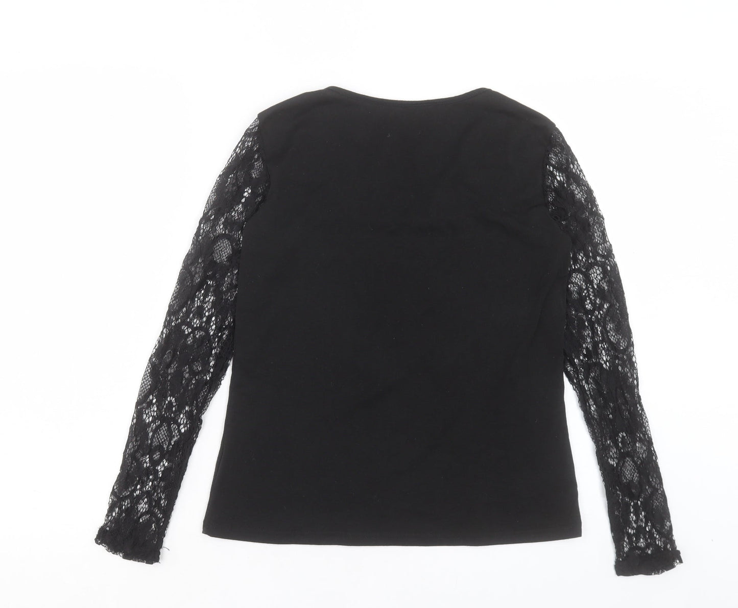 Preworn Womens Black Polyester Basic T-Shirt Size S Crew Neck
