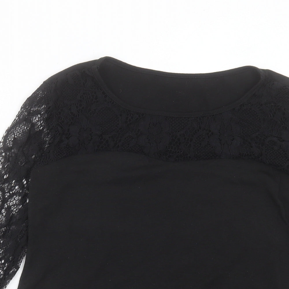 Preworn Womens Black Polyester Basic T-Shirt Size S Crew Neck