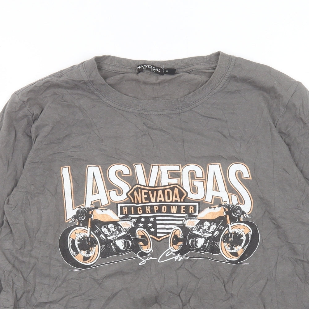 Nasty Gal Womens Grey Polyester Basic T-Shirt Size 8 Crew Neck - Las Vegas
