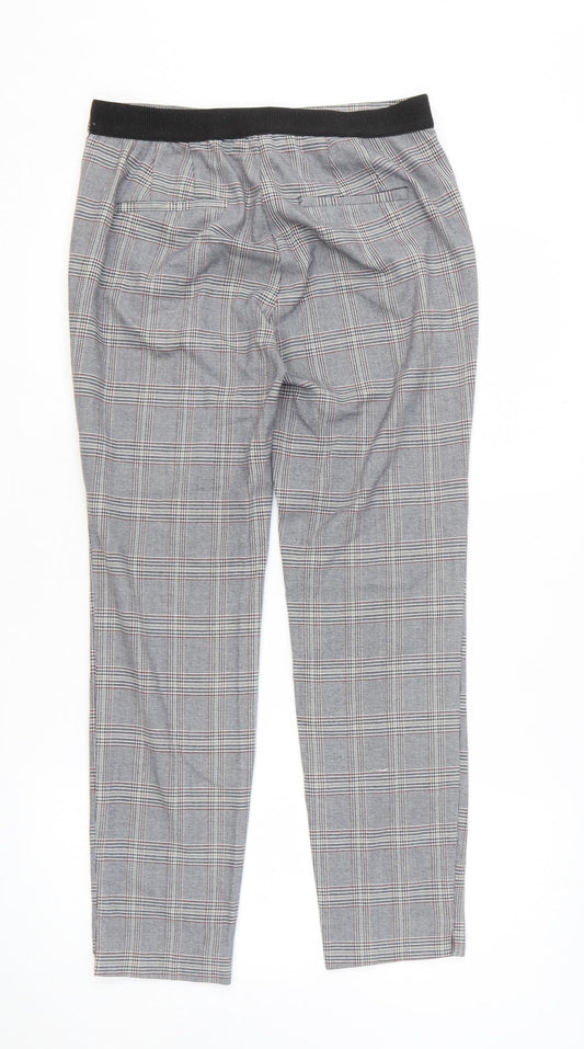 Zara Mens Grey Plaid Polyester Chino Trousers Size M L27 in Regular Zip