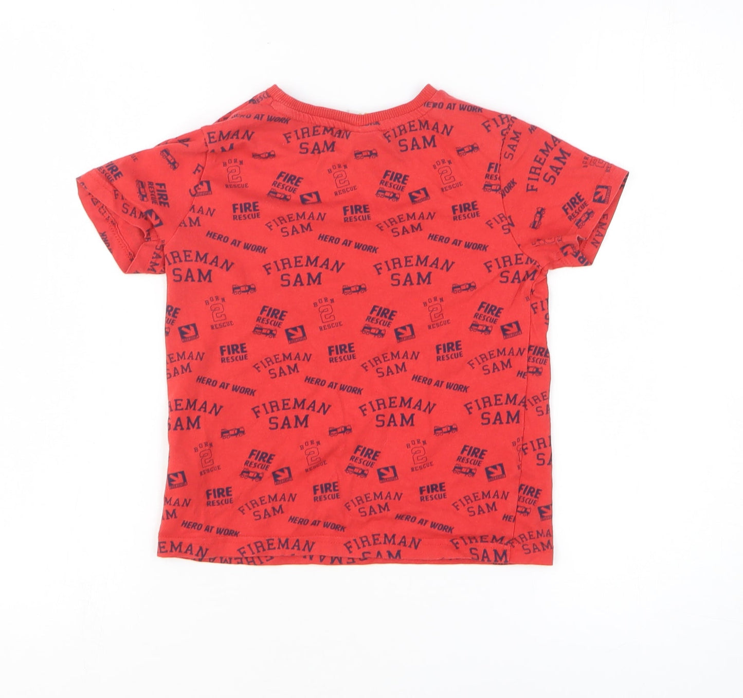Fireman Sam Boys Red 100% Cotton Basic T-Shirt Size 5-6 Years Round Neck