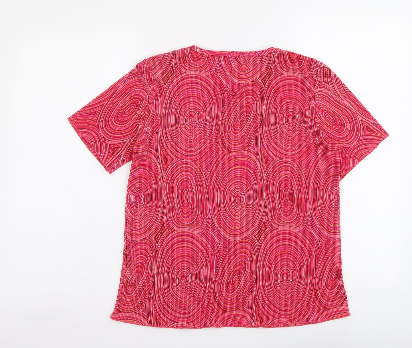 Charmell Womens Pink Geometric Polyester Basic T-Shirt Size M Round Neck